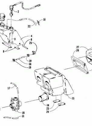 OIL TANK CARBURETOR FUEL PUMP AND SILENCER