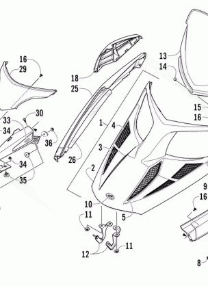 HOOD WINDSHIELD AND FRONT BUMPER ASSEMBLY