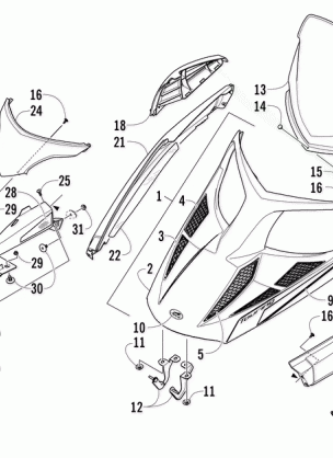 HOOD WINDSHIELD AND FRONT BUMPER ASSEMBLY