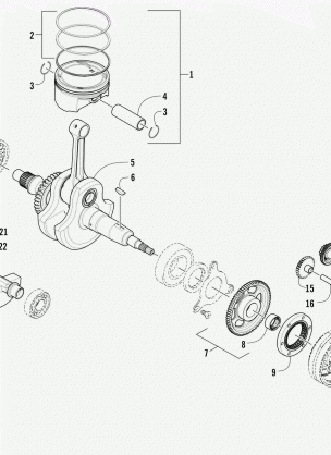 CRANKSHAFT BALANCER STARTER GEAR AND PISTON ASSEMBLIES