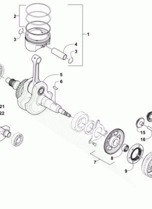 CRANKSHAFT BALANCER STARTER GEAR AND PISTON ASSEMBLIES