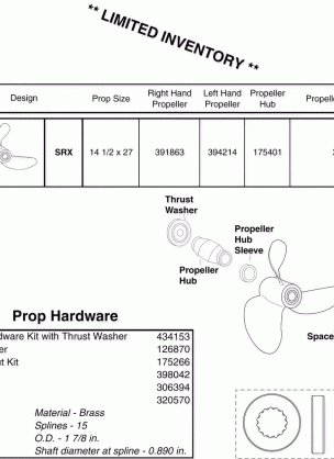 STAINLESS STEEL SRX PROPELLERS & HARDWARE V6 & V8 Gearcase (2 Stroke)