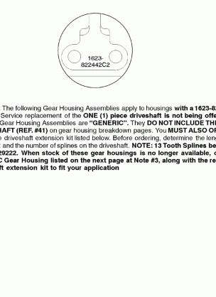 GEAR HOUSING CHART(S / N-0G129222 THRU 0G437999)