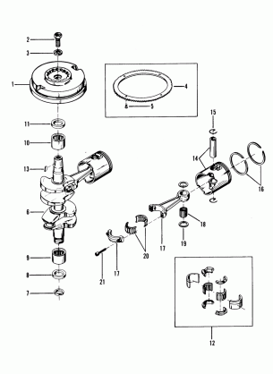 CRANKSHAFT PISTONS AND FLYWHEEL