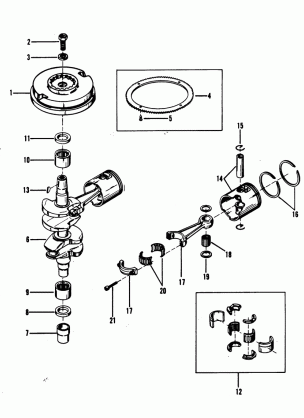 CRANKSHAFT PISTONS AND FLYWHEEL