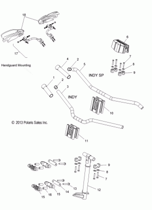 STEERING UPPER and HANDLEBAR ASM. - S15CB6 / CP6 ALL OPTIONS (49SNOWHANDLEBAR14INDY)