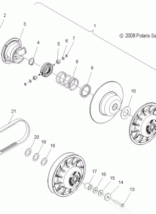 DRIVE TRAIN SECONDARY CLUTCH and DRIVE BELT - S09PR7FS / FE (49SNOWDRIVENCLUTCH09FSTRG)