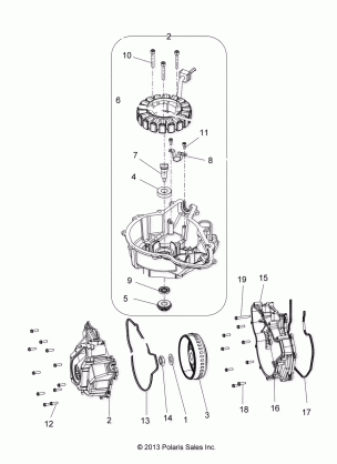 ENGINE STATOR COVER and FLYWHEEL - A17SDS57C2 / E2 (49ATVFLYWHEEL14SP570)