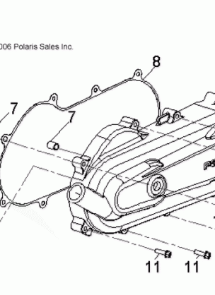 ENGINE KICK START and CRANKCASE COVER LH - A08KA05AB / AD (49ATVCRANKCASECVRLH07PRED50)