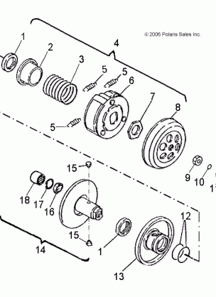 DRIVE TRAIN SECONDARY CLUTCH - A08KA05AB / AD (49ATVSECONDARY07OTLW90)