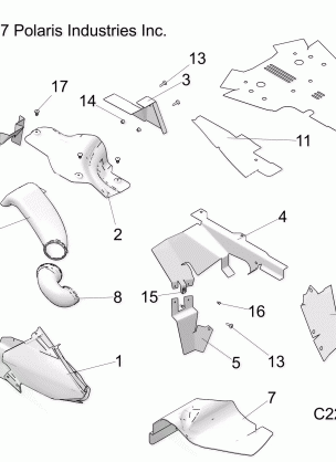 BODY PANELS THERMAL SHIELDS - A-17-01-D / E Applies to 2015-2016 Sportsman 1000 1-UP Models AFTER Safety Recall A-17-01-D / E has b