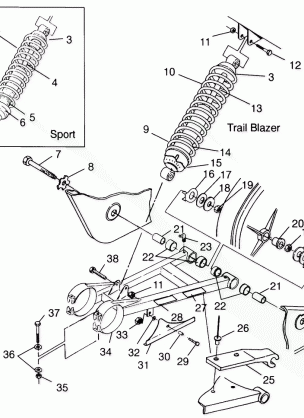 SWING ARM / SHOCK MOUNTING Sport 400L W97BA38C and Trail Blazer W97BA25C (4940124012B011)