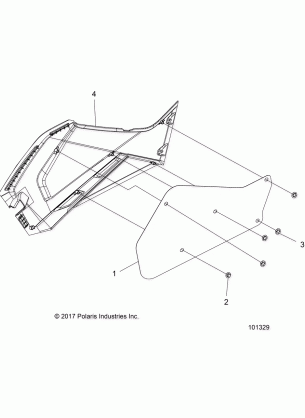 BODY RIGHT HAND SIDE PANEL HEAT SHIELD AND HARDWARE 1 UP - A18SEA50B1 / B5 / SEE50B5 / B8 / SEG50B8 (101329)