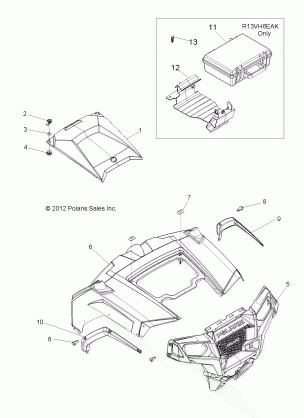 BODY HOOD and FRONT BODY WORK - R13VH57AD / 6EAK (49RGRHOOD13RZR600)