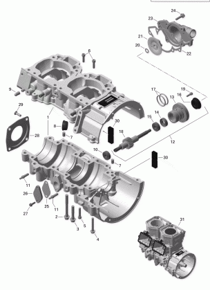 01- Crankcase and Water Pump - 600HO E-TEC