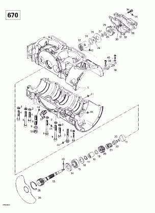 01- Crankcase Rotary Valve Water Pump (670)